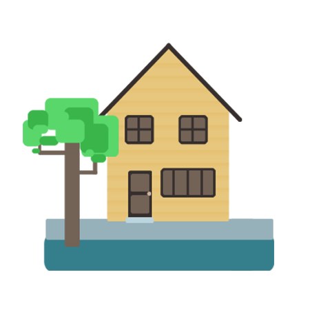 Cartoon house with tree in front of it
